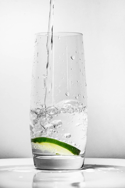 verre avec de l'eau et du citron vert