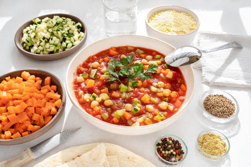 Soupe de pois chiches saine avec des légumes, recette rapide